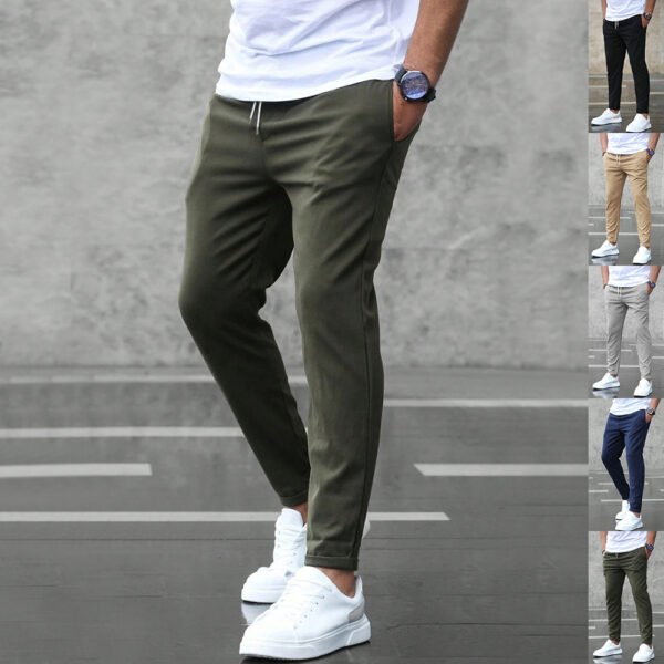 Men's Casual Slim Fit Pants with Pockets & Drawstring – Fashionable & Comfortable Trousers