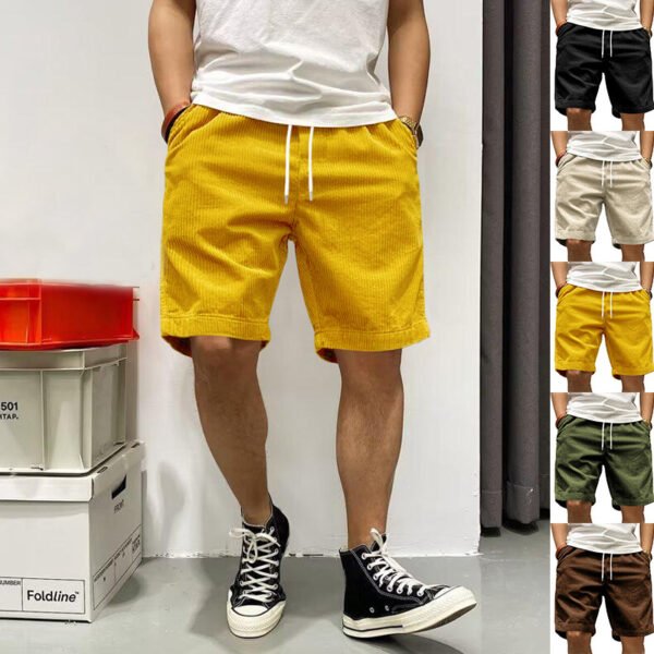 Men's Vintage Cargo Shorts – Summer Corduroy Drawstring Pants with Pockets